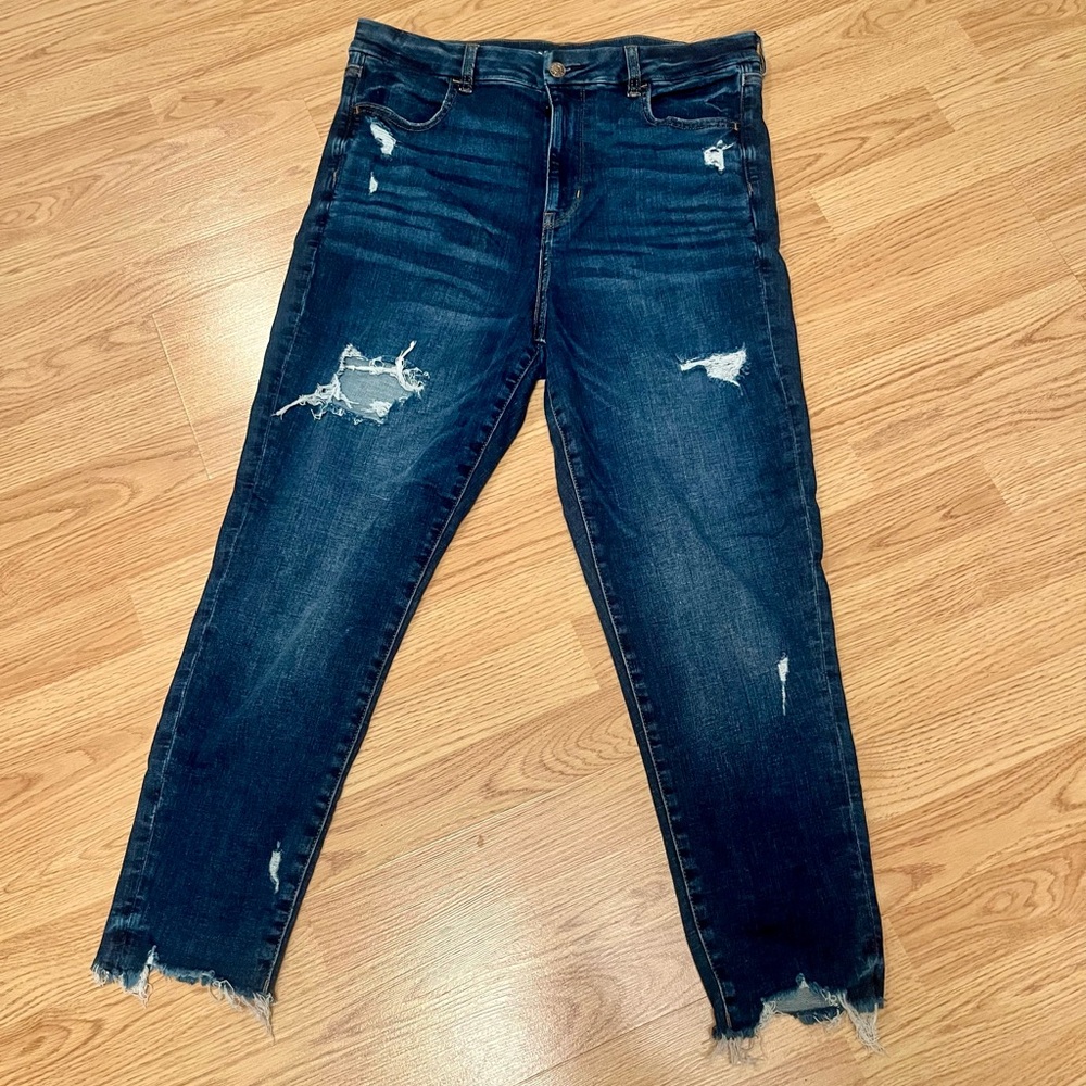 American Eagle Outfitters Dark Blue Distressed Ankle Jeans